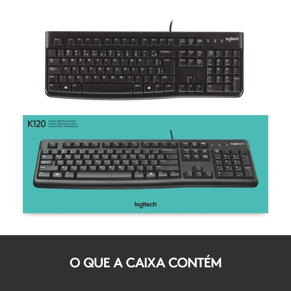 Teclado com fio USB Logitech K120 Resistente à Respingos e Layout ABNT2 -920-004423 Teclado com fio USB Logitech K120 Resistente à Respingos e Layout ABNT2 -920-004423