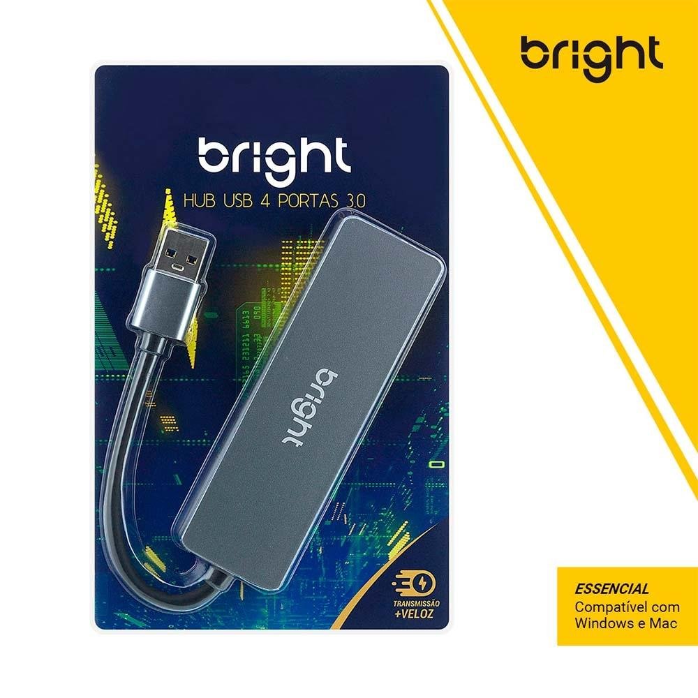 HUB USB 3.0 Bright, 4 Portas, 5Gbps, Compacto, Plug And Play - 598
