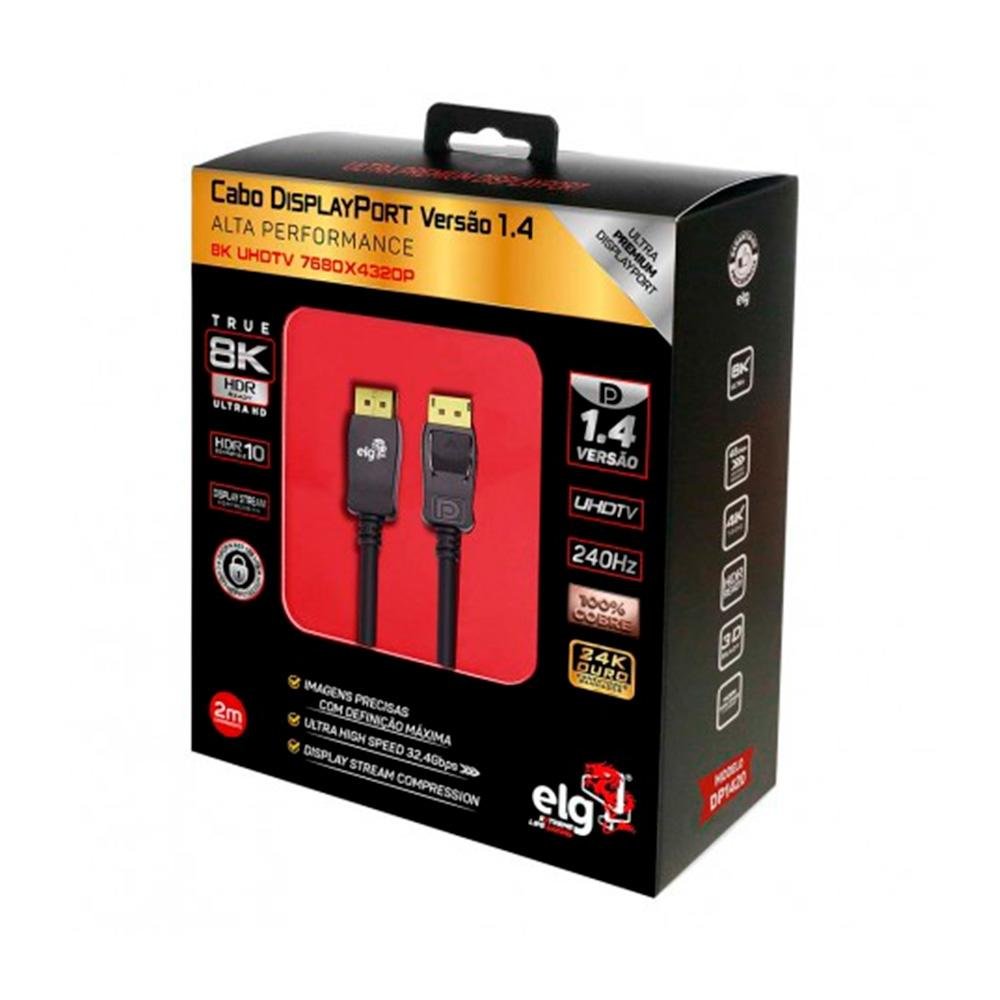 Cabo DisplayPort 1.4 8K Ultra HD ELG, 2 Metros - DP1420 Cabo DisplayPort 1.4 8K Ultra HD ELG, 2 Metros - DP1420