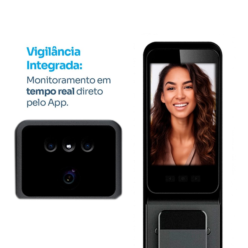 Fechadura Digital KABUM! smart Security, Com maçaneta, Reconhecimento Facial, Biometria, Controle via app, Preto - KSFD700PT Fechadura Digital KABUM! smart Security, Com maçaneta, Reconhecimento Facial, Biometria, Controle via app, Preto - KSFD700PT