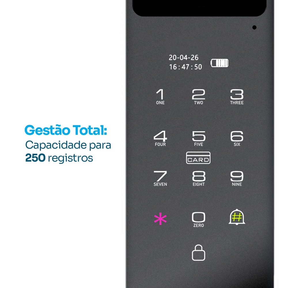 Fechadura Digital KABUM! smart Security, Com maçaneta, Reconhecimento Facial, Biometria, Controle via app, Preto - KSFD700PT Fechadura Digital KABUM! smart Security, Com maçaneta, Reconhecimento Facial, Biometria, Controle via app, Preto - KSFD700PT