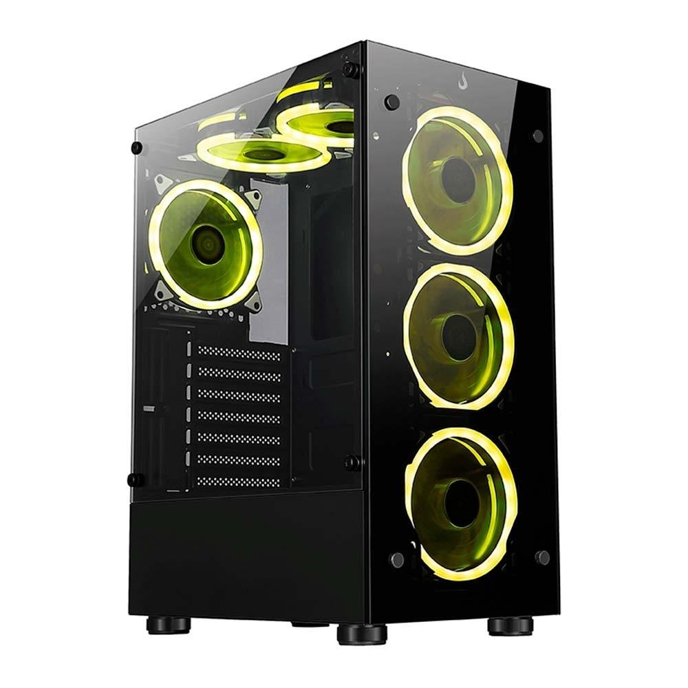 Gabinete Gamer Rise Mode Glass 06X, Mid Tower, ATX, Lateral em Vidro Fumê e Frontal em Vidro Temperado, Preto