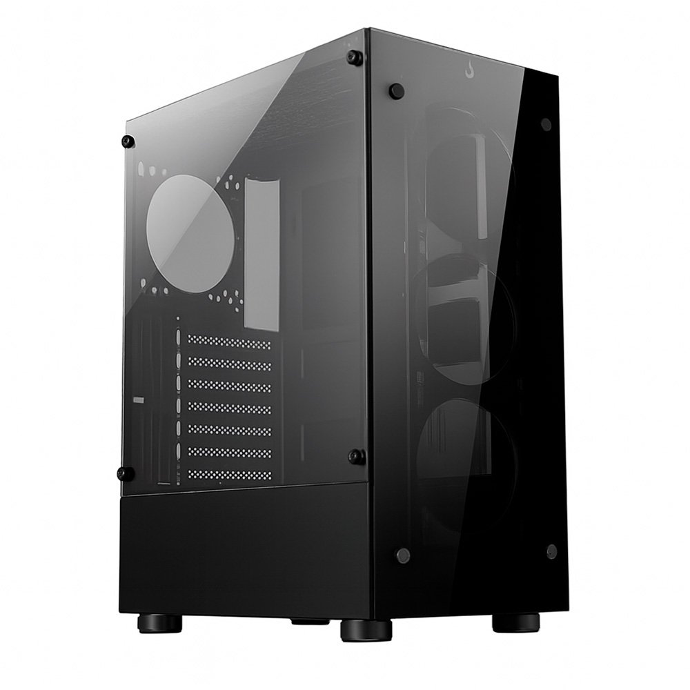 Gabinete Gamer Rise Mode Glass 06X, Mid Tower, ATX, Lateral em Vidro Fumê e Frontal em Vidro Temperado, Sem FANs, Preto - RM-CA-06X-FB Gabinete Gamer Rise Mode Glass 06X, Mid Tower, ATX, Lateral em Vidro Fumê e Frontal em Vidro Temperado, Sem FANs, Preto - RM-CA-06X-FB