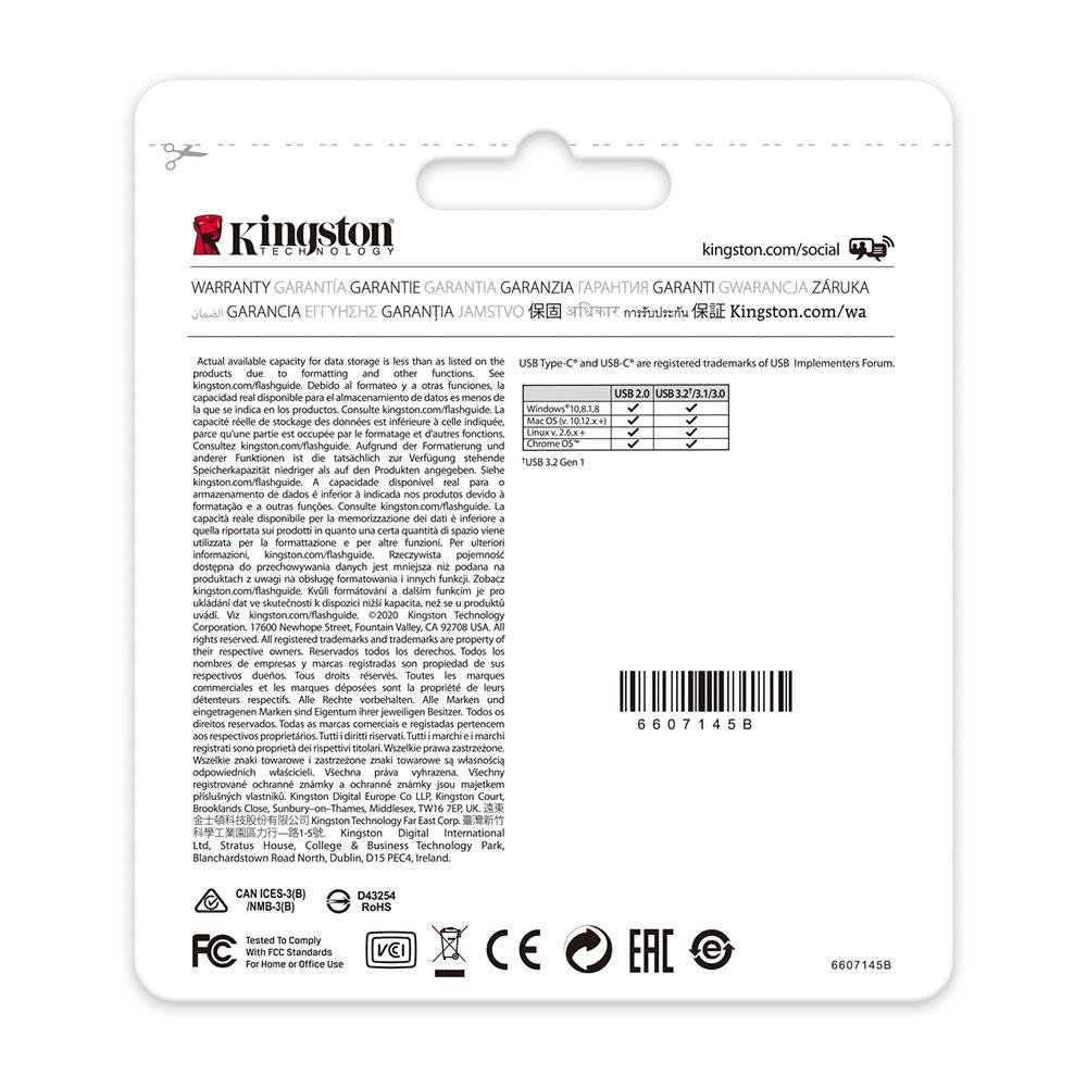 Pen Drive 128GB Kingston DataTravaler 70, USB-C 3.2, Preto - DT70/128GB