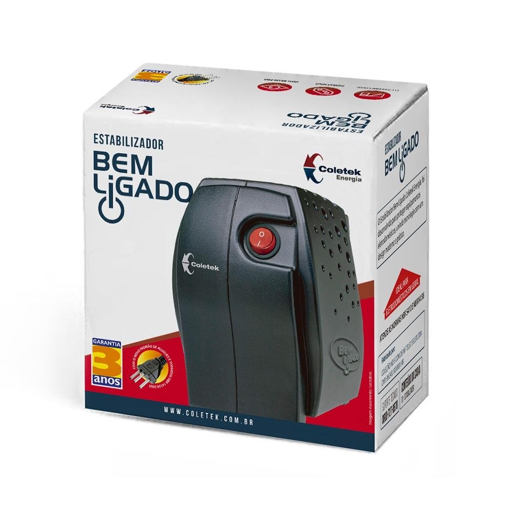 Estabilizador Coletek ES-300VA, Entrada Bivolt Manual, Saída 115V, 4 Tomadas, Preto - ES-300VA-BM Estabilizador Coletek ES-300VA, Entrada Bivolt Manual, Saída 115V, 4 Tomadas, Preto - ES-300VA-BM