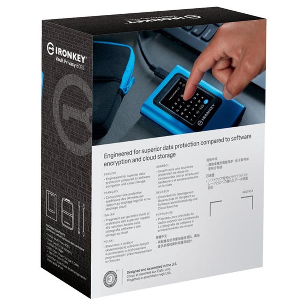 SSD Externo Kingston IronKey Vault Privacy 80, 1920 GB, USB 3.2 Gen 1, Leitura: 250 MB/s, Gravação: 250 MB/s, Azul - IKVP80ES/1920G SSD Externo Kingston IronKey Vault Privacy 80, 1920 GB, USB 3.2 Gen 1, Leitura: 250 MB/s, Gravação: 250 MB/s, Azul - IKVP80ES/1920G