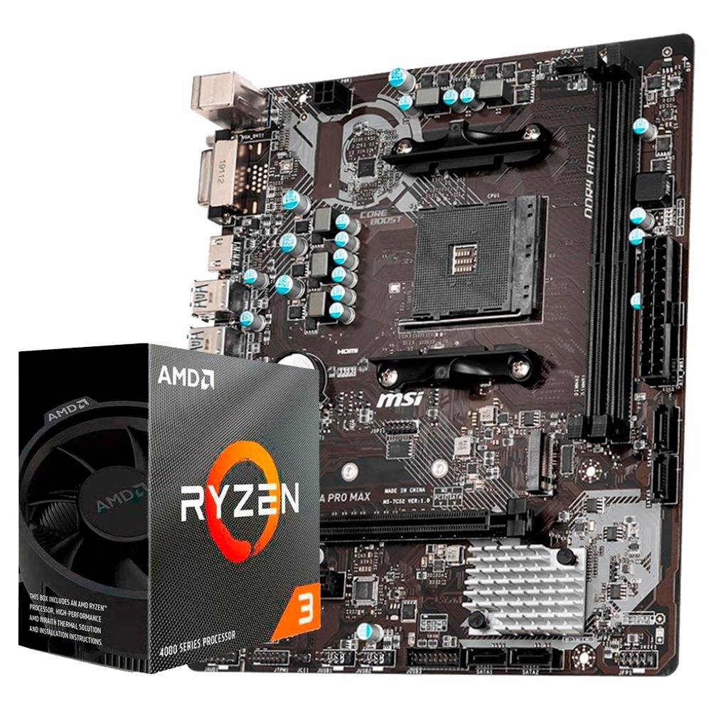 Kit Processador AMD Ryzen 3 4100, 3.8GHz, 4 Núcleos + Placa-Mãe MSI A320M-A Pro Max p/ AMD AM4, Preto Kit Processador AMD Ryzen 3 4100, 3.8GHz, 4 Núcleos + Placa-Mãe MSI A320M-A Pro Max p/ AMD AM4, Preto