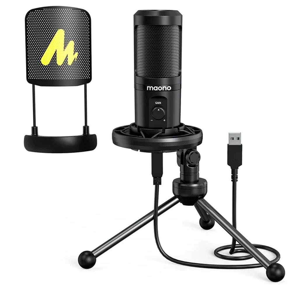 Microfone Condensador Maono Podcast, Cardioide, USB, Preto - AU