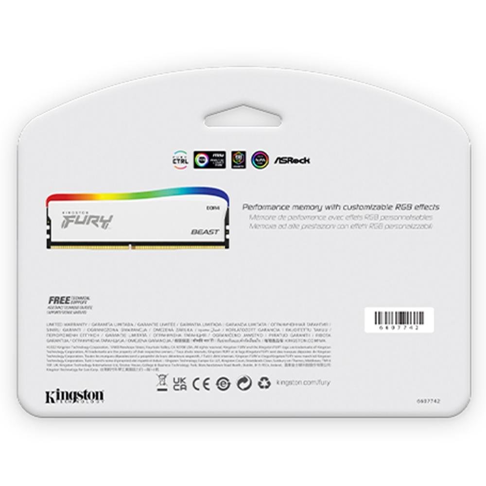 Memória RAM Kingston Fury Beast Edição Especial, RGB, 16GB, 3200MHz, DDR4, CL16, Branco - KF432C16BWA/16