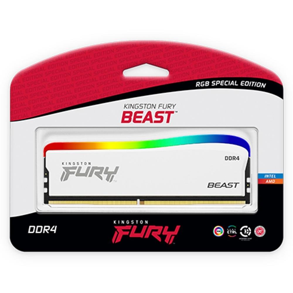 Memória RAM Kingston Fury Beast Edição Especial, RGB, 16GB, 3200MHz, DDR4, CL16, Branco - KF432C16BWA/16