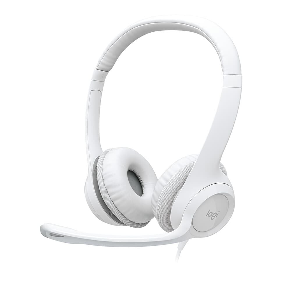 Headset Logitech H390, USB, com Almofadas, Controles de Áudio Integrado, Microfone com Redução de Ruído, Branco - 981-001285