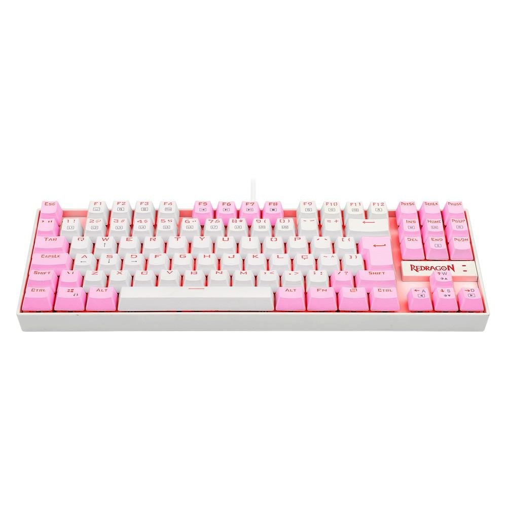Teclado Mecânico Gamer Redragon Single Color Kumara, Switch Brown, ABNT2, Branco e Rosa - K552WP (PT-BROWN)