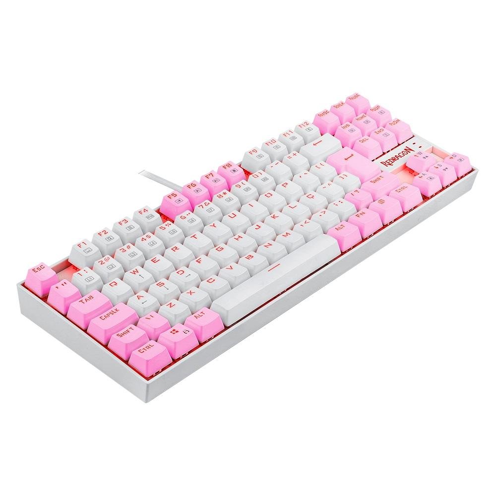 Teclado Mecânico Gamer Redragon Single Color Kumara, Switch Brown, ABNT2, Branco e Rosa - K552WP (PT-BROWN)