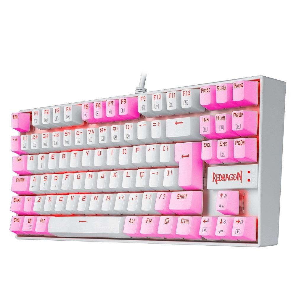 Teclado Mecânico Gamer Redragon Single Color Kumara, Switch Brown, ABNT2, Branco e Rosa - K552WP (PT-BROWN)