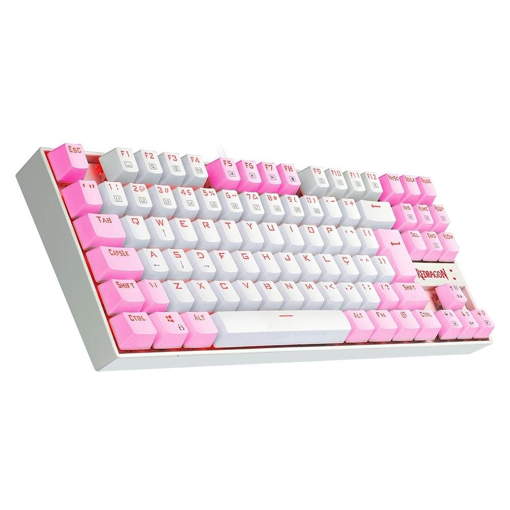 Teclado Mecânico Gamer Redragon Single Color Kumara, Switch Brown, ABNT2, Branco e Rosa - K552WP (PT-BROWN)