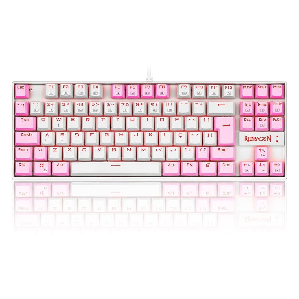 Teclado Mecânico Gamer Redragon Single Color Kumara, Switch Brown, ABNT2, Branco e Rosa - K552WP (PT-BROWN)