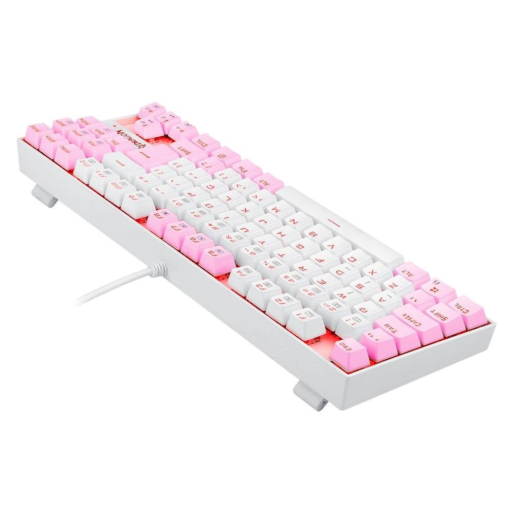 Teclado Mecânico Gamer Redragon Single Color Kumara, Switch Brown, ABNT2, Branco e Rosa - K552WP (PT-BROWN)