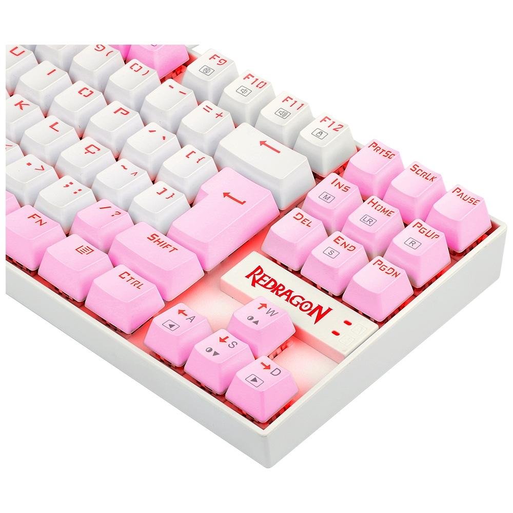 Teclado Mecânico Gamer Redragon Single Color Kumara, Switch Brown, ABNT2, Branco e Rosa - K552WP (PT-BROWN)