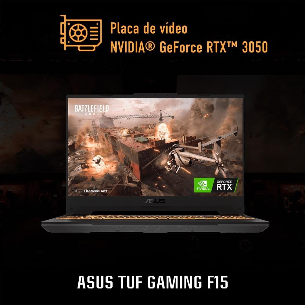 Notebook Gamer ASUS TUF Gaming F15, Intel Core i7-12700H, 16GB RAM 2x8GB, RTX 3050, SSD 512GB, 15.6" FHD, 144Hz, Win 11 - FX507ZC4-HN113W