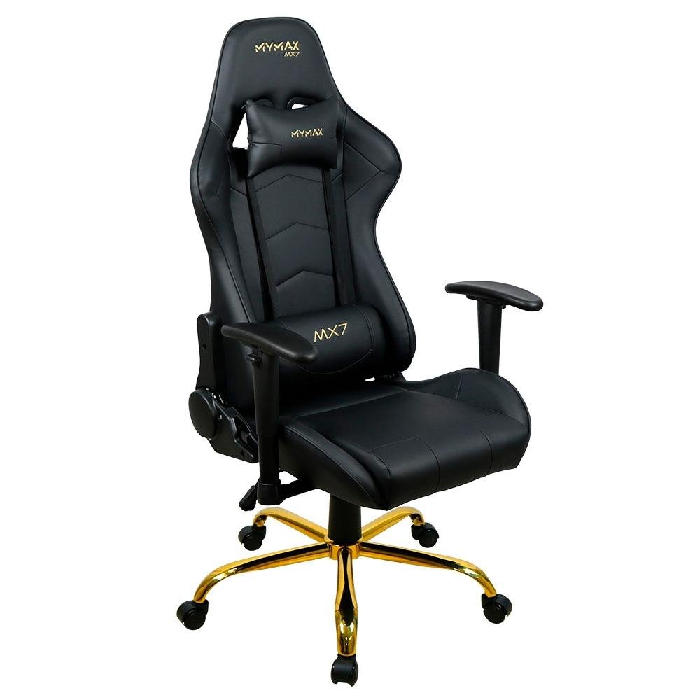 Cadeira Gamer Mymax MX7, Até 150kg, Com Almofadas, Reclinável, Descanso de Braço 2D, Preto Gold Edition - MGCH-002/BK Cadeira Gamer Mymax MX7, Até 150kg, Com Almofadas, Reclinável, Descanso de Braço 2D, Preto Gold Edition - MGCH-002/BK