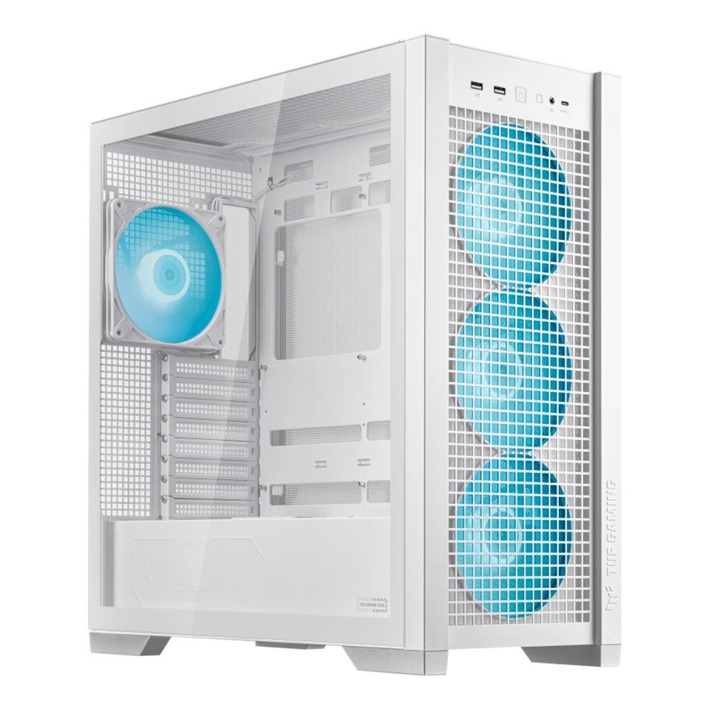 Gabinete Gamer Asus TUF Gaming GT302 ARGB BTF, E-ATX, Mid Tower, Lateral em Vidro Temperado, 4x 140mm Fan, Branco - 90DC00I3-B10000