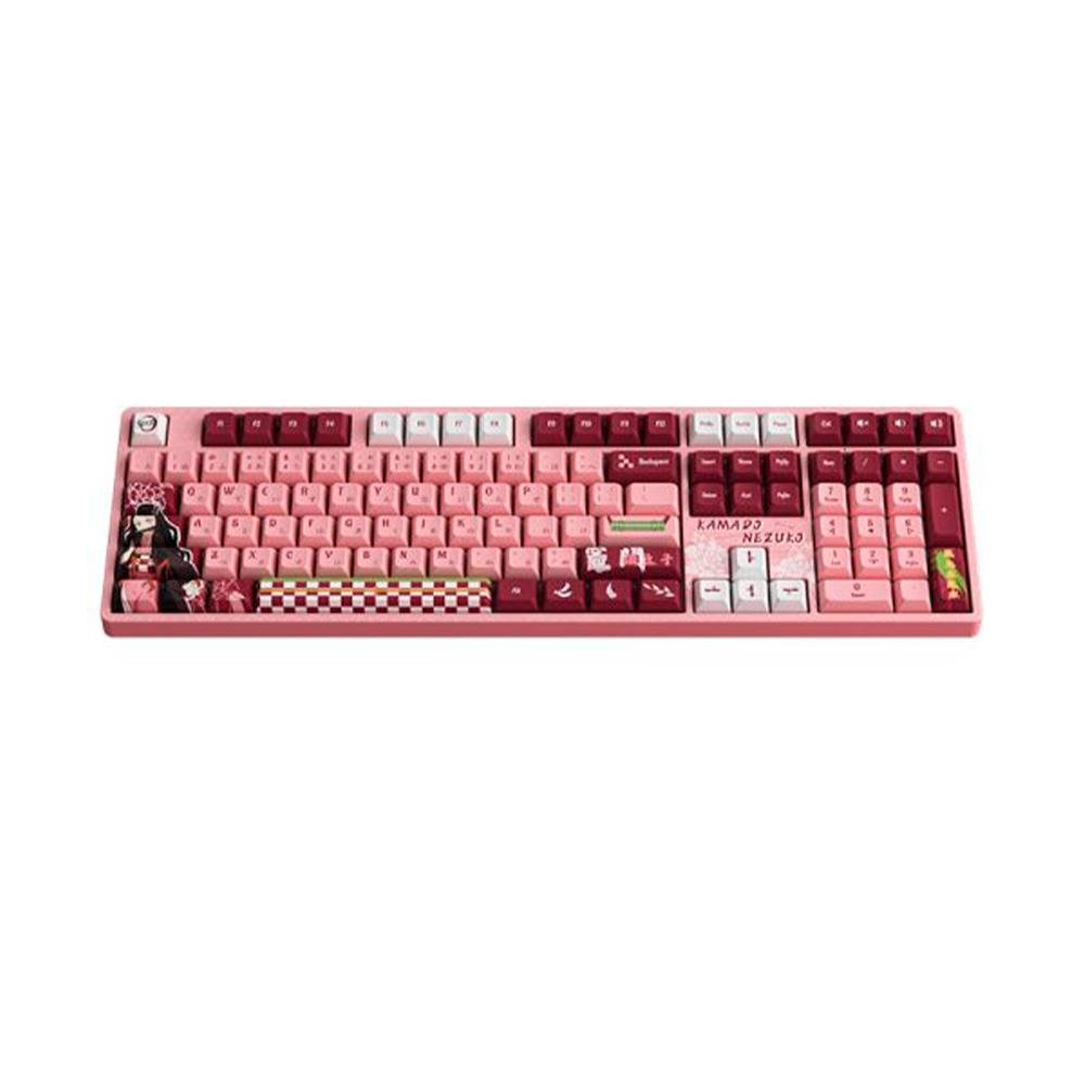 Teclado Mecânico Gamer Akko 5108B-Plus, RGB, Bluetooth, Switch Cream Yellow V3 Pro, N-Key, ANSI, Demon Slayer Kamado Nezuk, Rosa