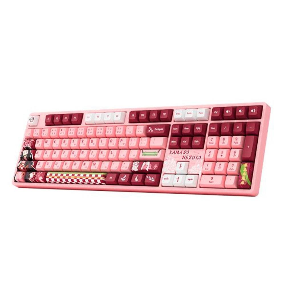 Teclado Mecânico Gamer Akko 5108B-Plus, RGB, Bluetooth, Switch Cream Yellow V3 Pro, N-Key, ANSI, Demon Slayer Kamado Nezuk, Rosa