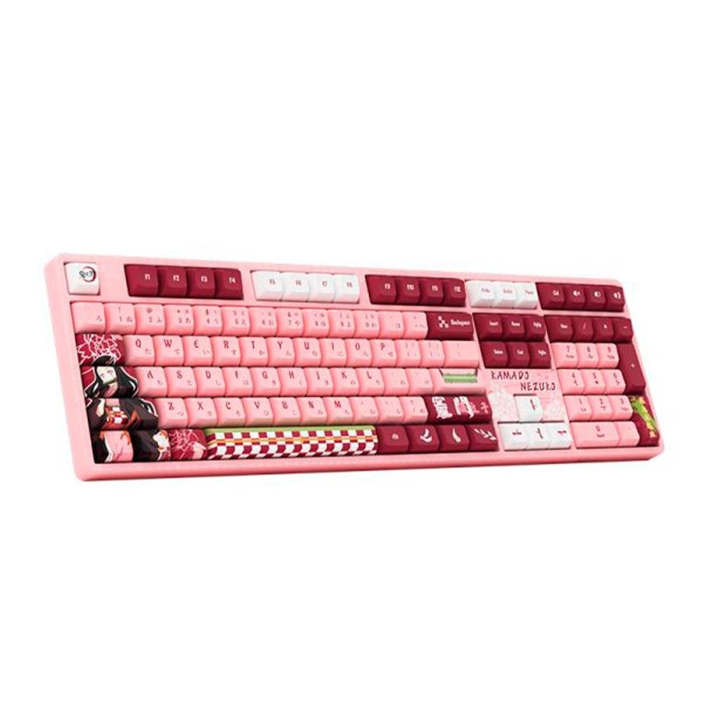 Teclado Mecânico Gamer Akko 5108B-Plus, RGB, Bluetooth, Switch Cream Yellow V3 Pro, N-Key, ANSI, Demon Slayer Kamado Nezuk, Rosa