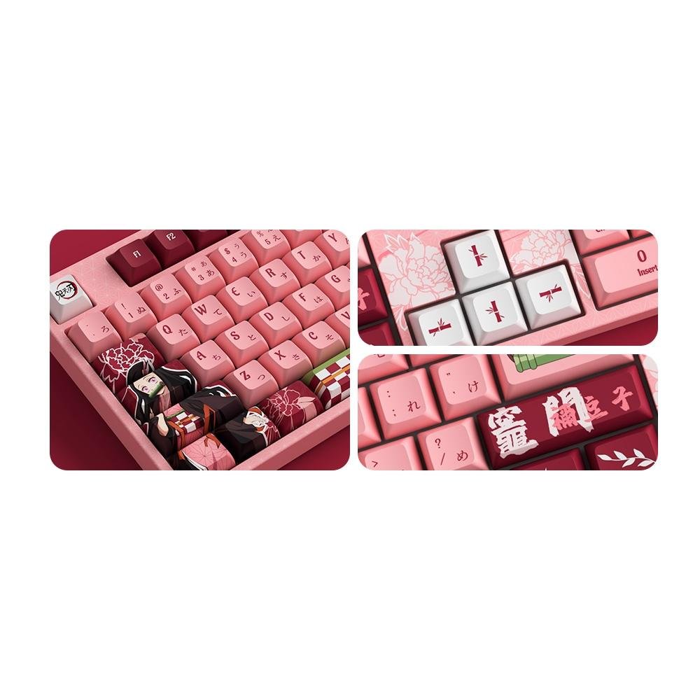 Teclado Mecânico Gamer Akko 5108B-Plus, RGB, Bluetooth, Switch Cream Yellow V3 Pro, N-Key, ANSI, Demon Slayer Kamado Nezuk, Rosa