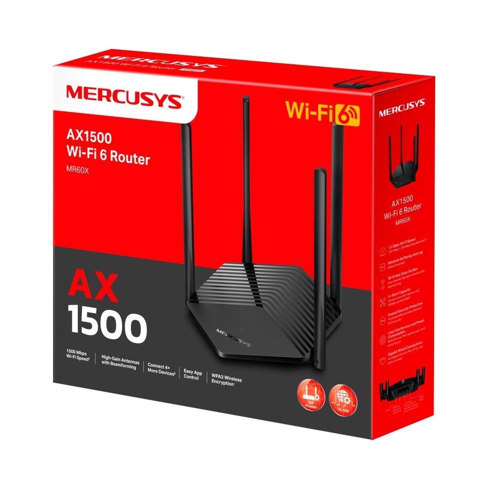 Roteador Wireless TP-Link Mercusys MR60X, Gigabit-Ethernet, AX 1500, Quad Band, 4 Antenas - MR60X(BR)