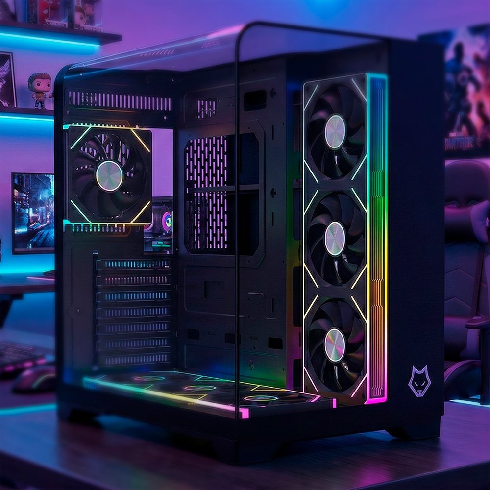Gabinete Gamer Husky Dome 700, 7 Fans ARGB, Vidro Temperado Frontal/Lateral, Water Cooler 360mm, ATX/M-ATX, USB 3.0 - HGN700PT Gabinete Gamer Husky Dome 700, 7 Fans ARGB, Vidro Temperado Frontal/Lateral, Water Cooler 360mm, ATX/M-ATX, USB 3.0 - HGN700PT