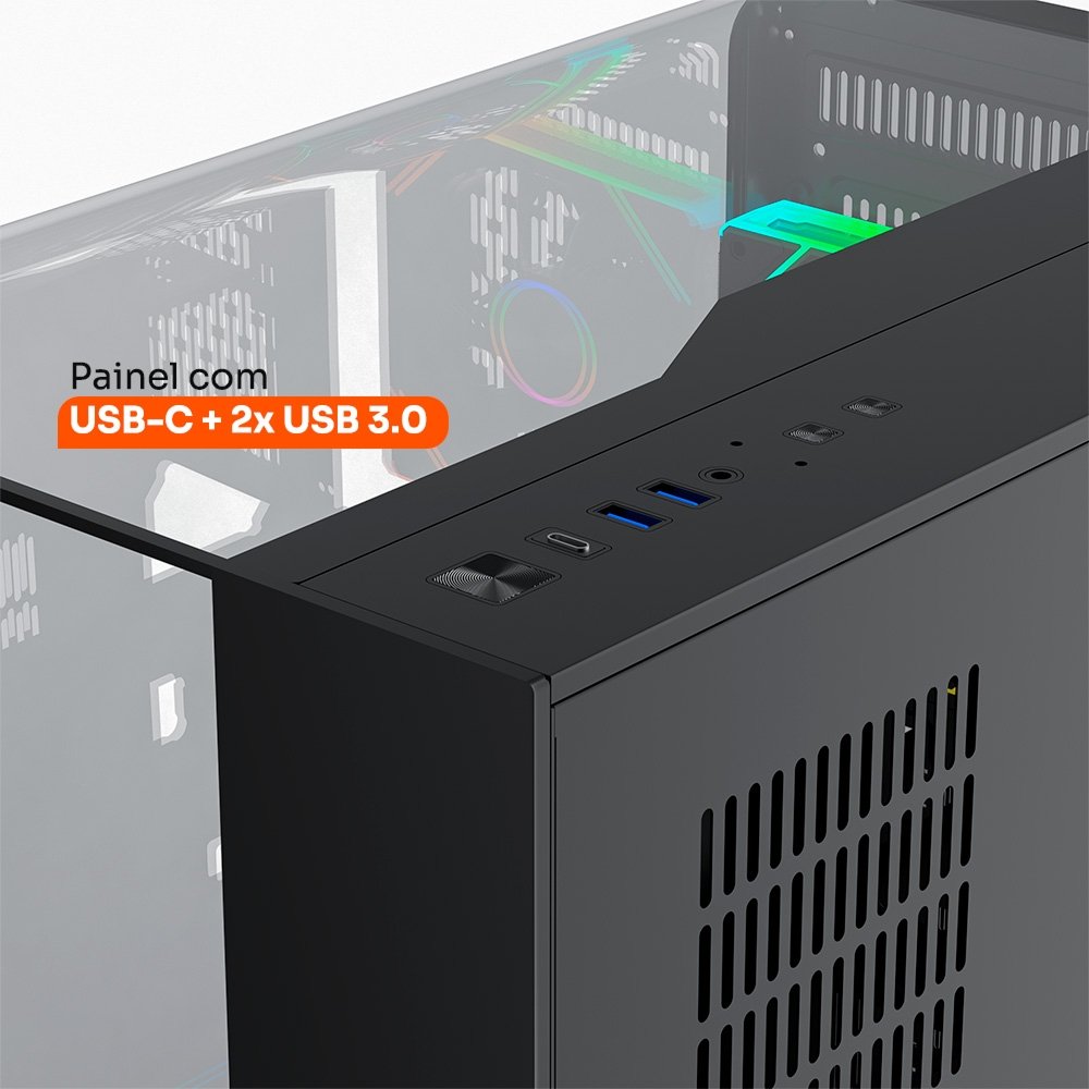 Gabinete Gamer Husky Dome 700, 7 Fans ARGB, Vidro Temperado Frontal/Lateral, Water Cooler 360mm, ATX/M-ATX, USB 3.0 - HGN700PT Gabinete Gamer Husky Dome 700, 7 Fans ARGB, Vidro Temperado Frontal/Lateral, Water Cooler 360mm, ATX/M-ATX, USB 3.0 - HGN700PT
