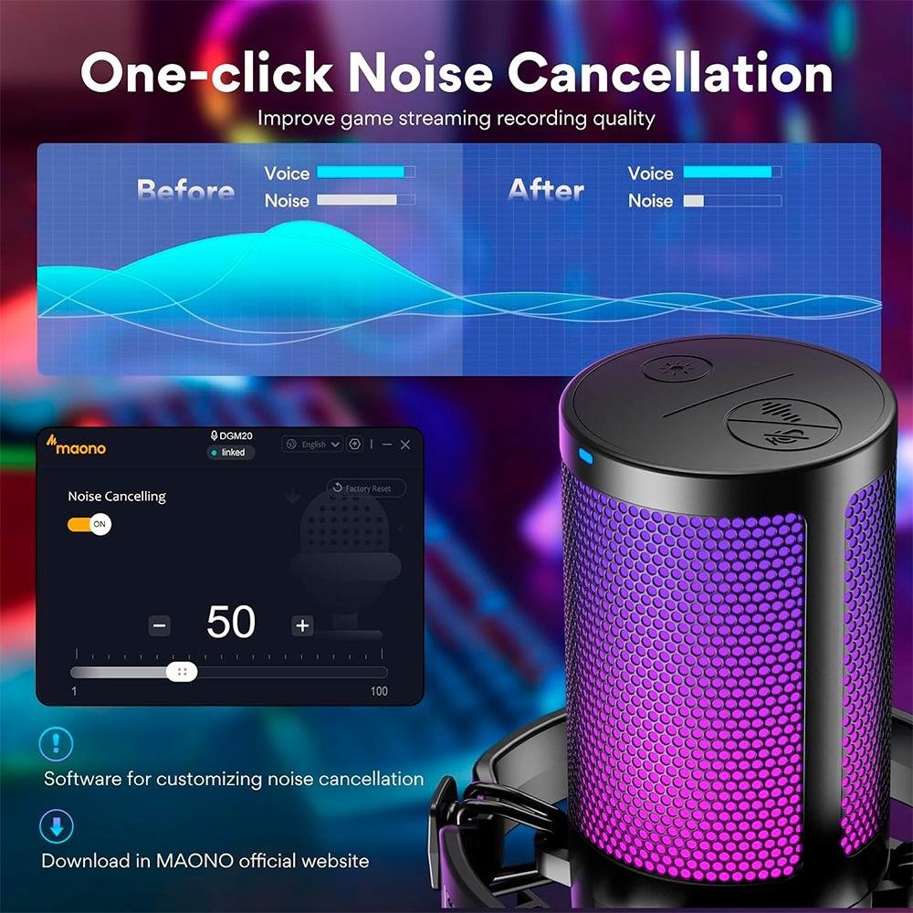 Microfone Gamer Maono DGM20, RGB, USB, PC, PS4, PS5 e MAC OS, Com Suporte, Preto - DGM20 (BLACK)