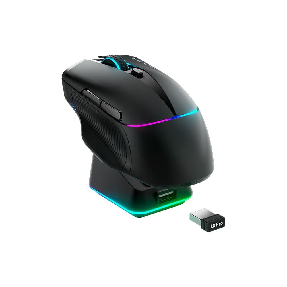 Mouse gamer Machenike L8 pro, RGB, Support 8K, 2.4GHz Wireles + DOCK RGB, Carregamento Sem Fio, Preto – JJ02G3006