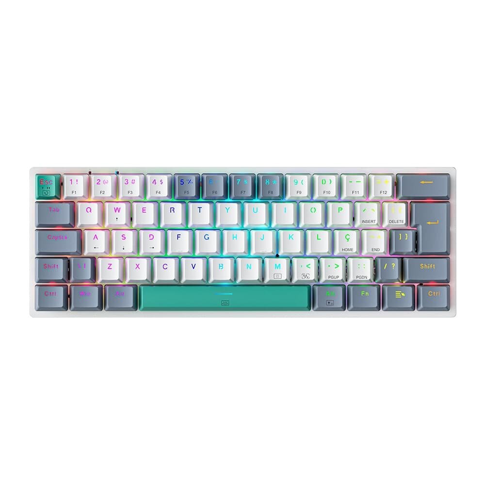 Teclado Mecânico Gamer Machenike K500-B61 60% Compacto, Switch Azul, RGB, HotSwap, USB-C, ABNT2, Branco e Cinza Teclado Mecânico Gamer Machenike K500-B61 60% Compacto, Switch Azul, RGB, HotSwap, USB-C, ABNT2, Branco e Cinza