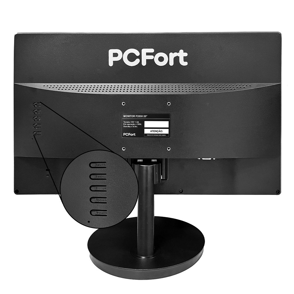 Monitor PCFort 20", HD, 60Hz, VGA e HDMI, Preto - F2030