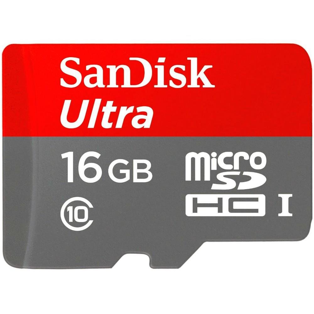 Cartão de Memória SanDisk Micro SD 16GB Ultra Classe 10 Vel. até 80MB/s a Prova de Água p/ Smartphone SDSQUNC-016G-GN6MA