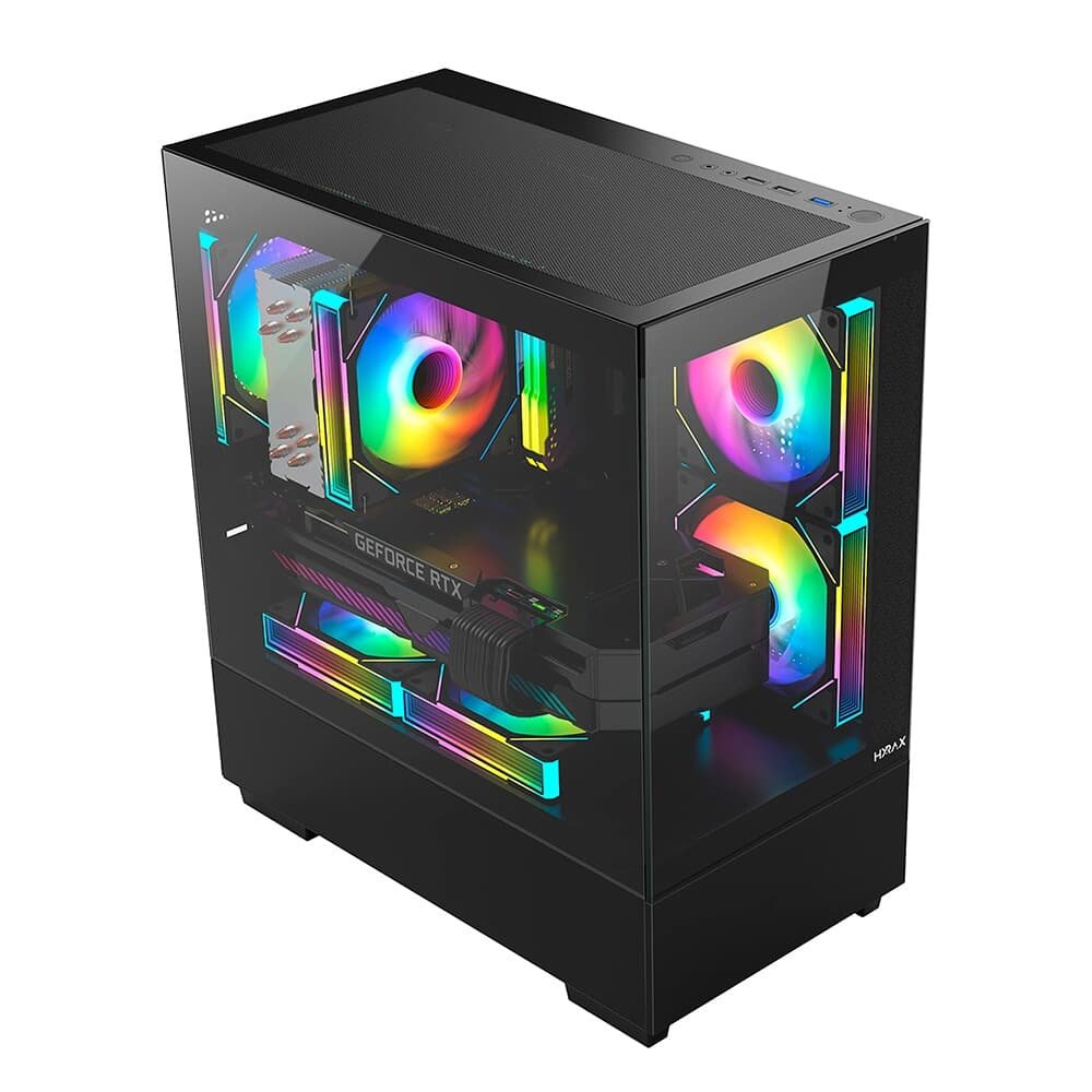 Gabinete Gamer Hyrax HGB320, Mini Tower, M-ATX, Frontal e Lateral em Vidro Temperado, Sem FANs, Preto - HGB320B Gabinete Gamer Hyrax HGB320, Mini Tower, M-ATX, Frontal e Lateral em Vidro Temperado, Sem FANs, Preto - HGB320B