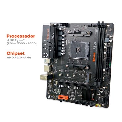 Placa-Mãe Husky Nexus A520, M.2 NVMe, DDR4 3200MHz, Ryzen 5000/4000/3000, Micro-ATX, 64GB Dual Channel - HPM520
