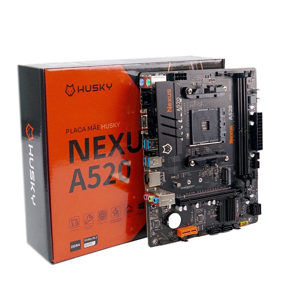 Placa-Mãe Husky Nexus A520, M.2 NVMe, DDR4 3200MHz, Ryzen 5000/4000/3000, Micro-ATX, 64GB Dual Channel - HPM520