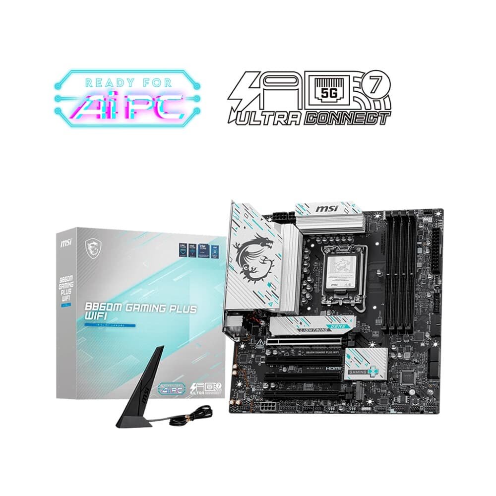 Placa Mãe MSI B860M GAMING PLUS WIFI, Intel, mATX, DDR5 UDIMM, Wi-Fi 7, Preto - B860MGPW Placa Mãe MSI B860M GAMING PLUS WIFI, Intel, mATX, DDR5 UDIMM, Wi-Fi 7, Preto - B860MGPW