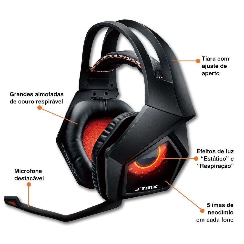 Headset Gamer Asus STRIX 7.1 Dobrável Com Iluminação lateral e Controle Individual Headset Gamer Asus STRIX 7.1 Dobrável Com Iluminação lateral e Controle Individual