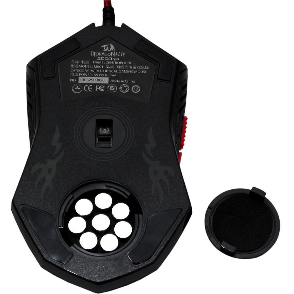 Mouse Gamer Redragon Centrophorus V3, 3200dpi 6 botões e 8 Ajustes de Peso USB M601-3