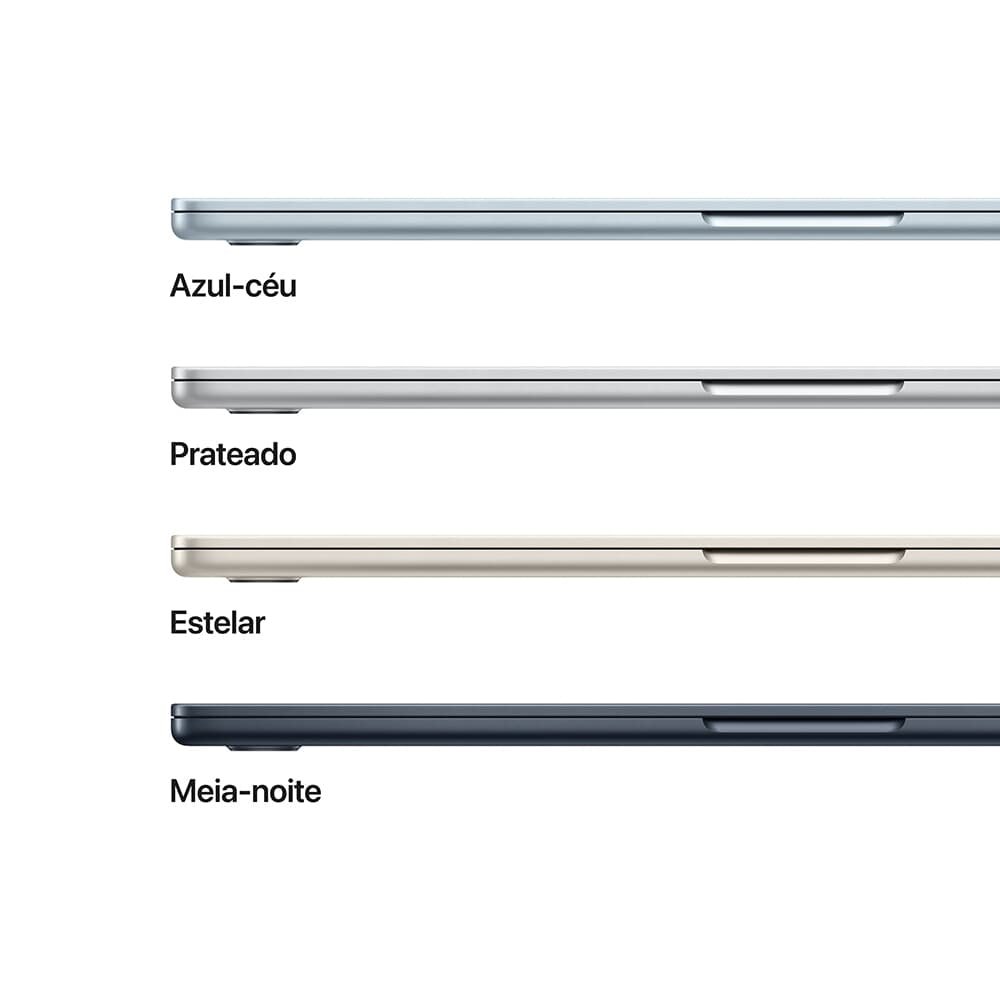 MacBook Air Apple 15" Chip M4, CPU 10 Núcleos, GPU 10 Núcleos, Neural Engine 16 Núcleos, 16GB, SSD 512GB, Azul-céu - MC7C4BZ/A MacBook Air Apple 15" Chip M4, CPU 10 Núcleos, GPU 10 Núcleos, Neural Engine 16 Núcleos, 16GB, SSD 512GB, Azul-céu - MC7C4BZ/A