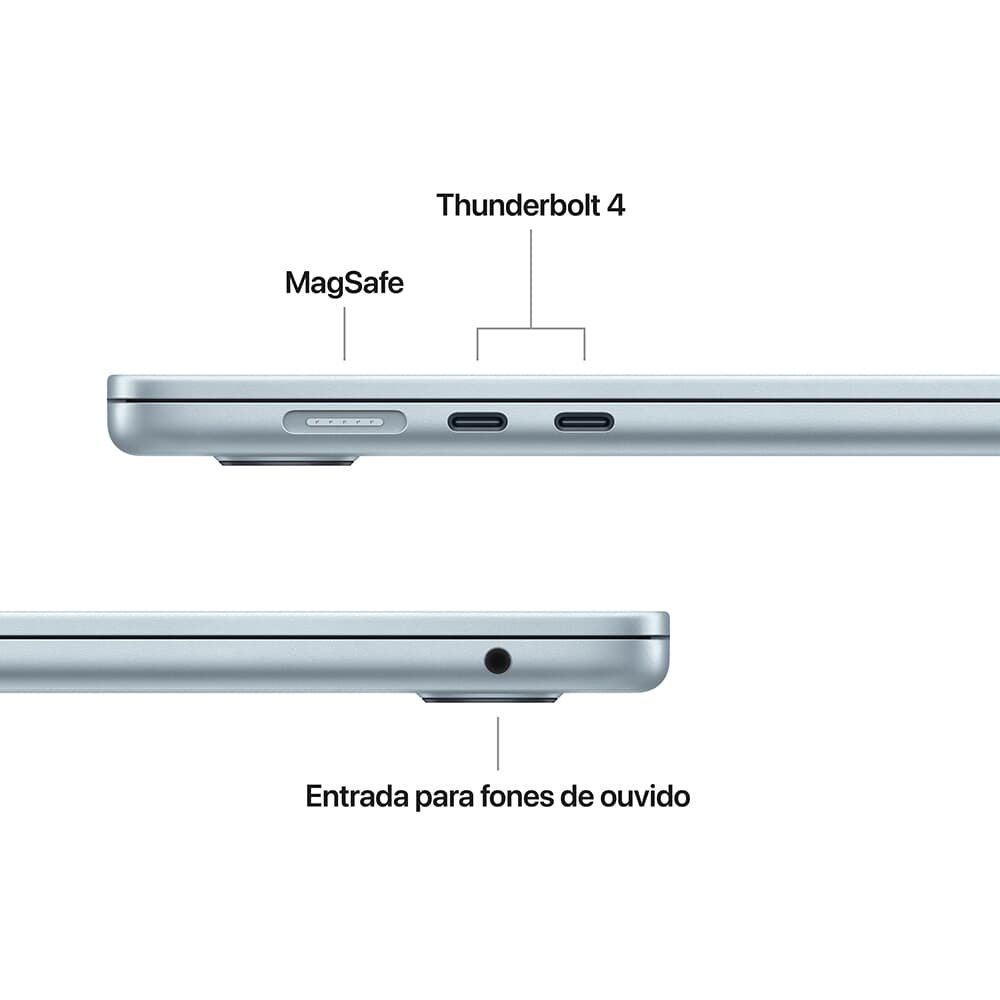 MacBook Air Apple 15" Chip M4, CPU 10 Núcleos, GPU 10 Núcleos, Neural Engine 16 Núcleos, 16GB, SSD 512GB, Azul-céu - MC7C4BZ/A MacBook Air Apple 15" Chip M4, CPU 10 Núcleos, GPU 10 Núcleos, Neural Engine 16 Núcleos, 16GB, SSD 512GB, Azul-céu - MC7C4BZ/A