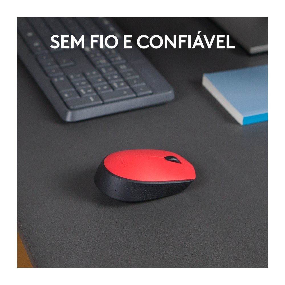 Mouse sem fio Logitech M170 com Design Ambidestro Compacto, Conexão USB e Pilha Inclusa, Vermelho - 910-004941