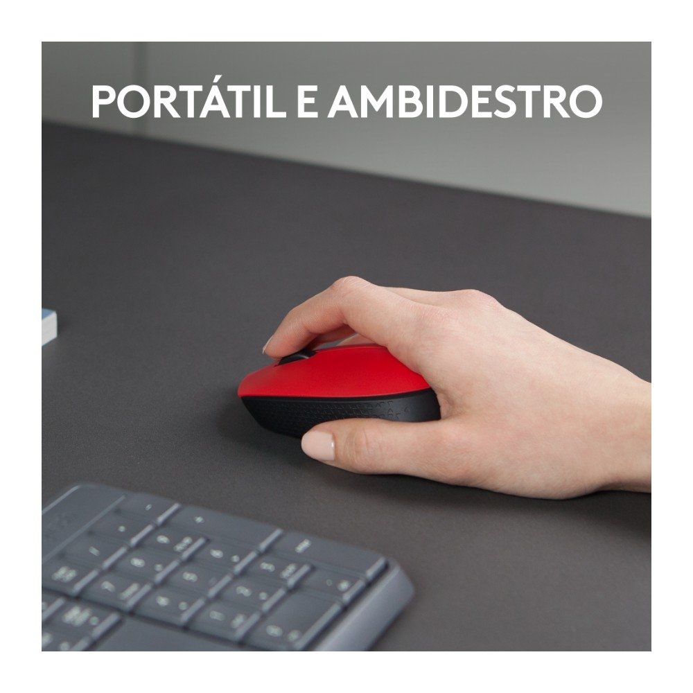 Mouse sem fio Logitech M170 com Design Ambidestro Compacto, Conexão USB e Pilha Inclusa, Vermelho - 910-004941