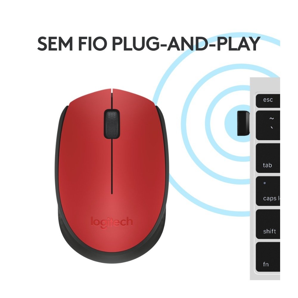 Mouse sem fio Logitech M170 com Design Ambidestro Compacto, Conexão USB e Pilha Inclusa, Vermelho - 910-004941