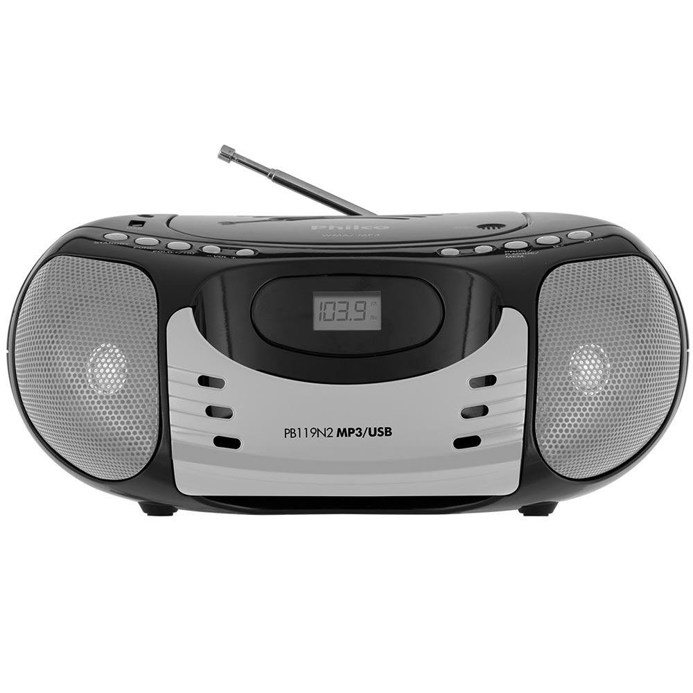 Rádio Portátil Philco - CD, MP3, USB, Aux. e FM 5W RMS Bivolt Preto/Prata - PB119N2 056603145 Rádio Portátil Philco - CD, MP3, USB, Aux. e FM 5W RMS Bivolt Preto/Prata - PB119N2 056603145