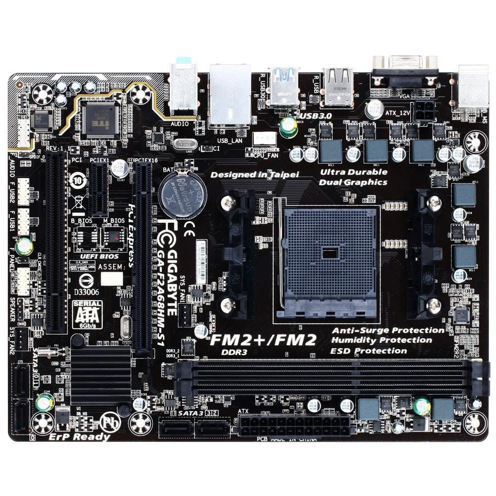 Placa-Mãe Gigabyte GA-F2A68HM-S1, AMD FM2+, mATX, DDR3 Placa-Mãe Gigabyte GA-F2A68HM-S1, AMD FM2+, mATX, DDR3